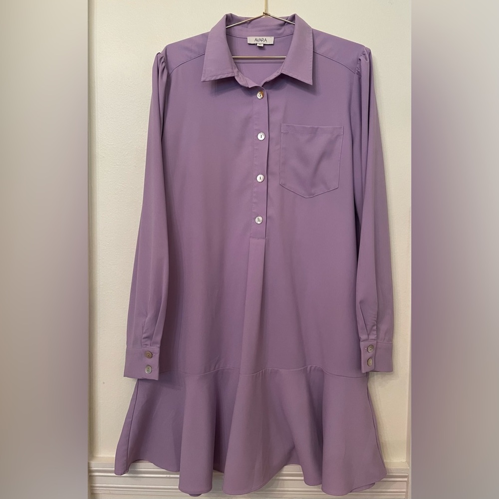 Avara Drop Waist Long Sleeve Lavender Shirt Dress Size XL